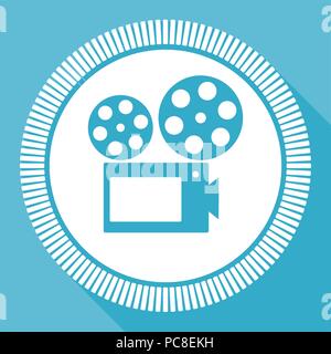 Movie editable flat vector icon, square web button, blue computer and smartphone application sign in eps 10 Stock Vector