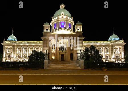 Serbian Parliament Building in Belgrade by Night Stock Photo