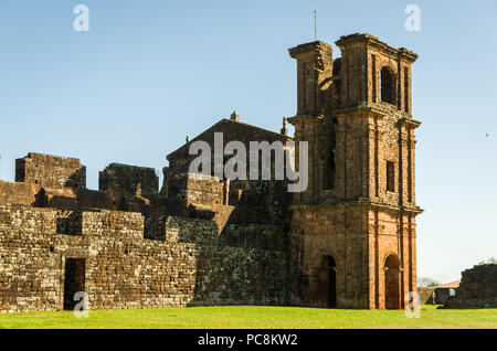 Part of the UNESCO site - Jesuit Missions of the Guaranis: Church, Ruins of Sao Miguel das Missoe, Rio Grande do Sul, Brazil. Stock Photo