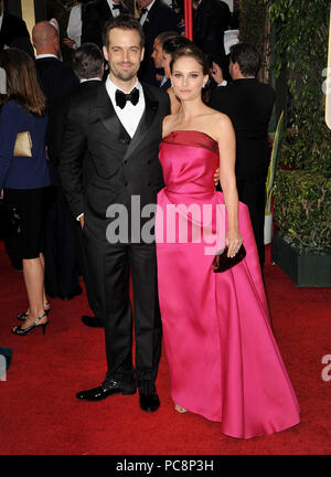 Natalie Portman  and Benjamin Millepied    at The 2012 Golden Globe Awards at the Beverly Hilton Hotel In Beverly Hills, CANatalie Portman  and Benjamin Millepied  ------------- Red Carpet Event, Vertical, USA, Film Industry, Celebrities,  Photography, Bestof, Arts Culture and Entertainment, Topix Celebrities fashion /  Vertical, Best of, Event in Hollywood Life - California,  Red Carpet and backstage, USA, Film Industry, Celebrities,  movie celebrities, TV celebrities, Music celebrities, Photography, Bestof, Arts Culture and Entertainment,  Topix, vertical,  family from from the year , 2012,  Stock Photo