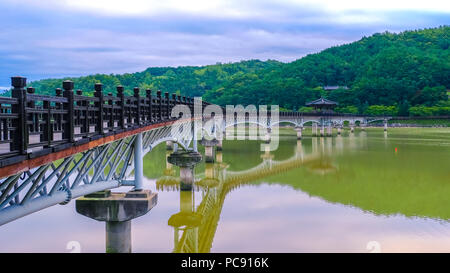 Wolyeonggyo wooden bridge at Andong city, South Korea. Stock Photo