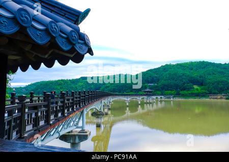 Wolyeonggyo wooden bridge at Andong city, South Korea. Stock Photo