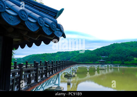 Wolyeonggyo wooden bridge at Andong city, South Korea. Stock Photo