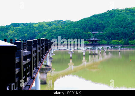 Wolyeonggyo wooden bridge at Andong city, South Korea. Stock Photo