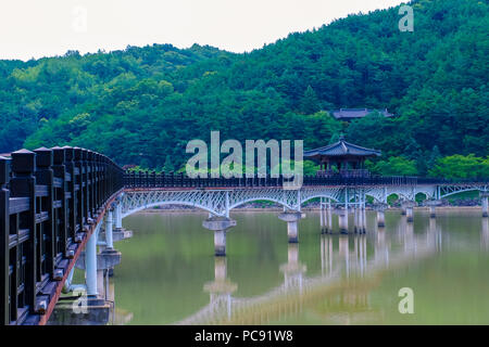 Wolyeonggyo wooden bridge at Andong city, South Korea. Stock Photo