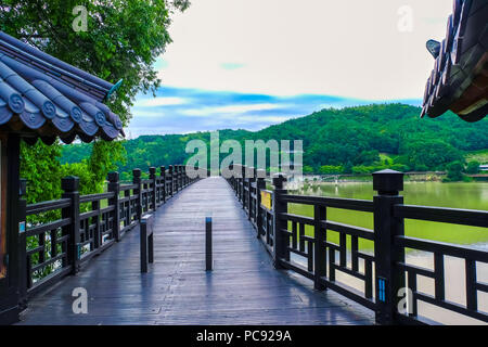 Wolyeonggyo wooden bridge at Andong city, South Korea. Stock Photo