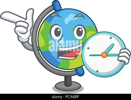 With clock globe character cartoon style Stock Vector