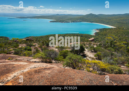 View from Mount Amos on Coles Bay. Stock Photo