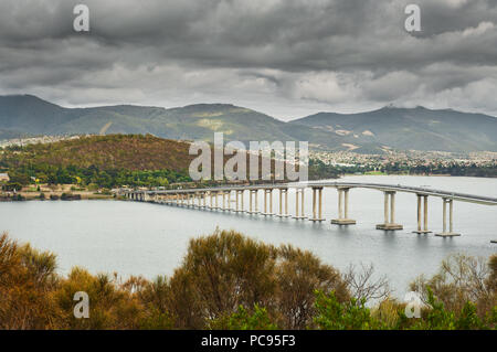 Famous Tasman Bridge in Tasmania's capital Hobart. Stock Photo