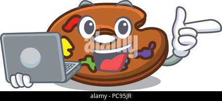 With laptop palette character cartoon style Stock Vector
