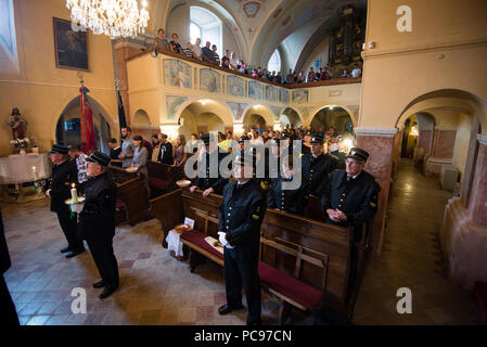 SPANIA DOLINA, SLOVAKIA - AUG 6, 2017: The miners’ mass is one of Ausus Services provided by Herrengrund brotherhood miners Stock Photo