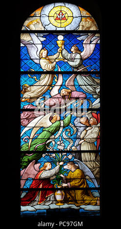 Birth of Jesus, angels proclaim the words 'Deo et in terra pax par hominibus bonae voluntatis', St Gervais and St Protais Church in Paris Stock Photo