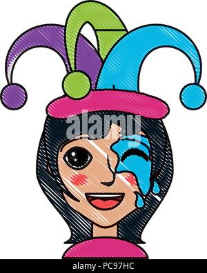 Cartoon girl with jester hat over white background, colorful design. vector illustration Stock Vector