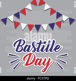 Bastille day design with decorative pennants over gray  background, vector illustration Stock Vector