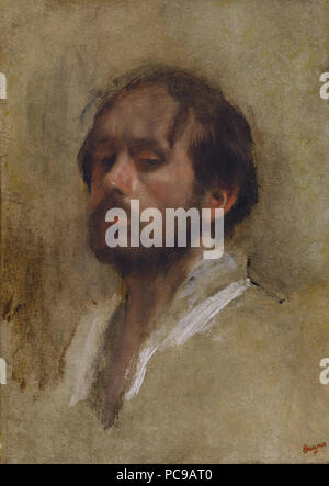 Self portrait *oil on card laid down on canvas  *52 x 37.5 cm  *stamped with the signature b.r.: Degas *circa 1862 25 Edgar Degas, by Edgar Degas Stock Photo