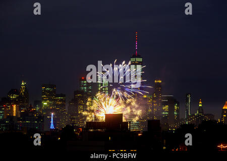 NEW YORK CITY - JUL 4: New York City Manhattan Independence Day firework show as annual event to celebrate the birth of United States Stock Photo