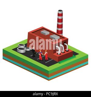 worker controls processes in production, isometric illustration Stock Vector