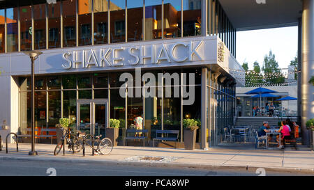 Shake Shack, 3200 Chestnut St, Philadelphia, PA. exterior of a fast casual burger restaurant in university city