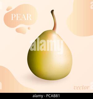 Pear isolated vector. Pear isolated vector illustration in 3D photo-realistic style. Yellow pear isolated vector for label, package, advertise. Realistic pear isolated vector illustration for design Stock Vector