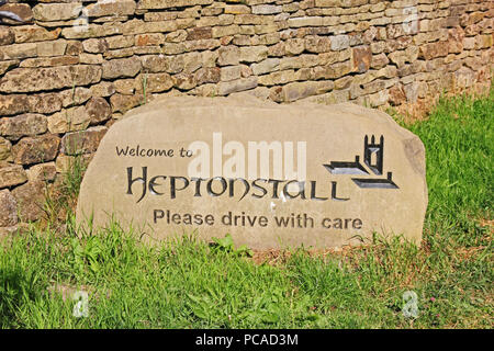 Sign at entrance to Heptonstall village Stock Photo