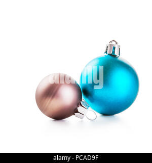 Blue and brown christmas balls isolated on white background. Design elements Stock Photo