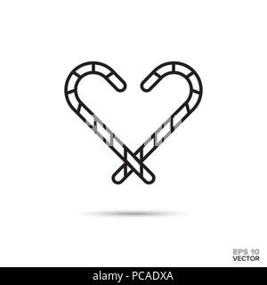 Candy canes arranged in heart shape vector line icon. Sweet food symbol. Stock Vector