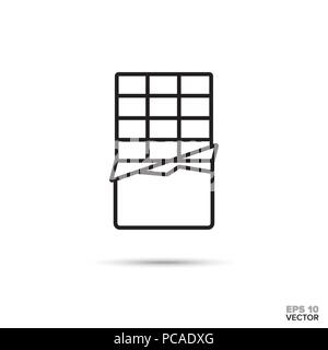 Chocolate bar with torn wrapper vector line icon. Sweet food symbol. Stock Vector