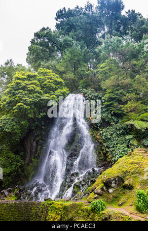 Achada waterfall in Achada, Island of Sao Miguel, Azores, Portugal, Atlantic, Europe Stock Photo