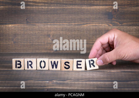 browser. wooden letters on the office desk Stock Photo