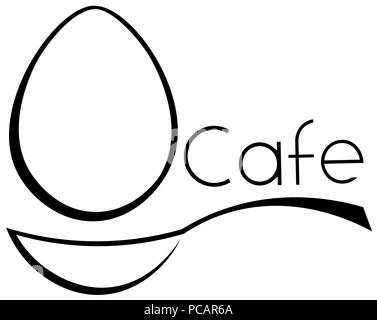 contours of the spoon, eggs inscription cafe minimalist logo Stock Vector