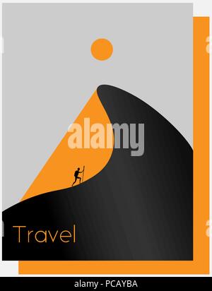 abstract desert, mountain, sun, traveler, tourism minimalist logo Stock Vector