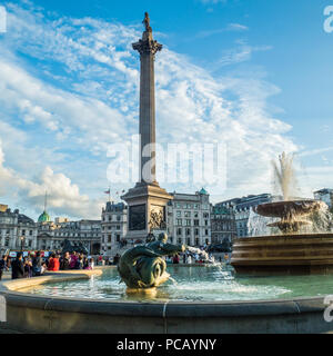 Nelsons Column in Trafalgar Square, London, England Stock Photo