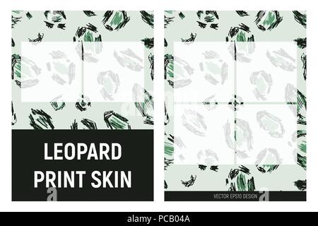 Green leopard print skin. Advertising leaflet template. Vector illustration. Stock Vector