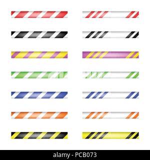 Different Caution tape. Physical and radiation hazards. Protection equipment. Fire prevention. Defective machinery. Safety and first aid. Housekeeping and aisle marking. Traffic and caution warning. Stock Vector