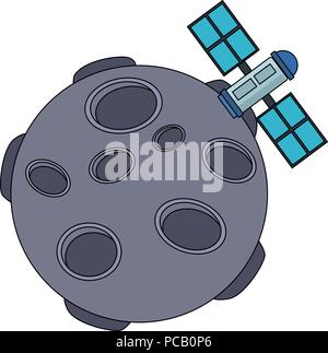 Satellite flying around meteor Stock Vector