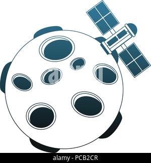 Satellite flying around meteor blue lines Stock Vector