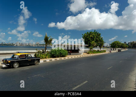 View of Marine Drive the Queen's Necklace, Mumbai on a clear day in morning with beautiful clouds and blue sky with nice visibility,India. Stock Photo