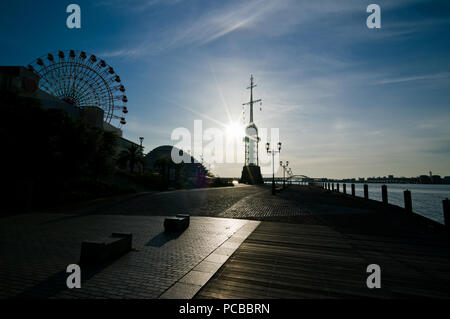 Morning Sun and Silhouette in Kobe Harbor land, Hyogo Prefecture, Japan Stock Photo