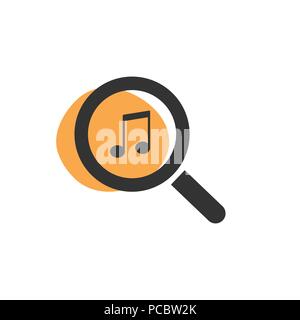 Magnifying glass looking for music isolated web icon. Vector illustration Stock Vector