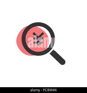 Magnifying glass looking for yen isolated web icon. Vector illustration Stock Vector