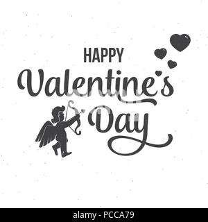 Happy Valentine s Day text and lettering. Vector Illustration. For greeting card, flyer, poster logo with text lettering, hearts and angel. Stock Vector