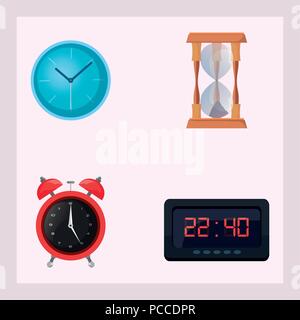 icon set of different clocks over pink background, colorful design. vector illustration Stock Vector