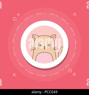 cute cat icon over white circle and pink background, colorful design. vector illustration Stock Vector