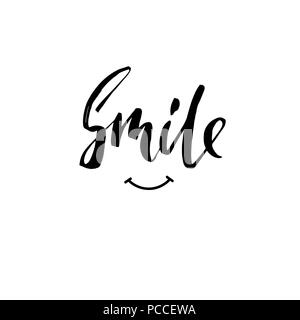 Smile. Hand drawn dry brush lettering. Ink illustration. Modern calligraphy phrase. Vector illustration. Stock Vector