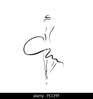 Ballerina concept line print. Simple vector illustration. Dancing girl. Stock Vector