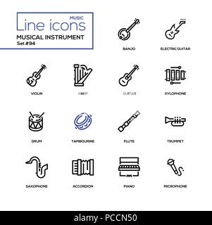Musical instruments - modern line design icons set Stock Vector