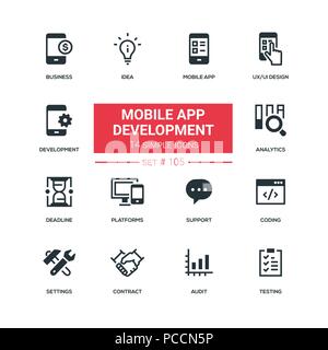 Mobile app development - flat design style icons set Stock Vector