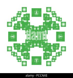 green squared elements mandala clover pattern, vector illustration Stock Vector