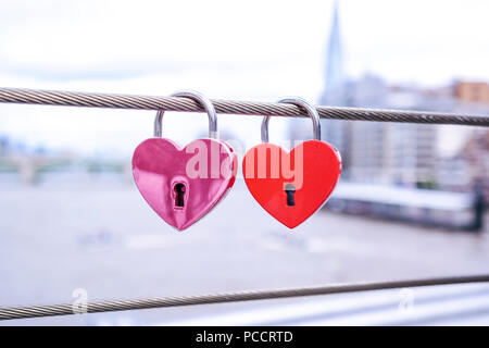Hearts padlock on London bridge Stock Photo
