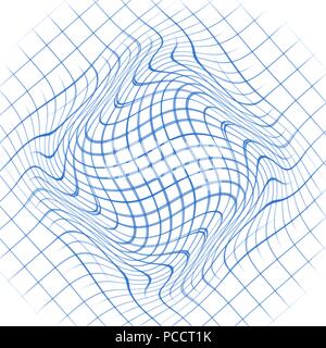 blue abstract warped grid background pattern, vector illustration Stock Vector